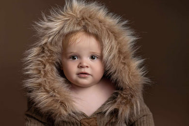 Baby 9-12 months sitter romper, neutral, faux fur, beige, eskimo, taupe, made to order