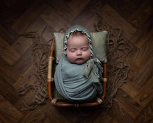 Baby newborn bonnet with velvet, sage green, Made to order