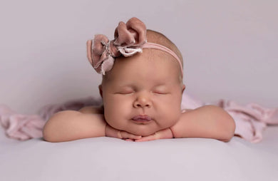 Velvet newborn and sitter girl tieback, dusty pink, double, RTS