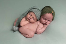 Baby newborn sleepy hat, knot, green, button, RTS