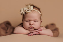 Baby newborn girl velvet bow tieback cream, light beige, plush, soft, RTS