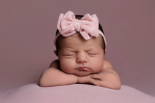 Baby newborn girl velvet bow tieback, light blush pink, plush, soft, RTS