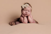 Baby newborn girl velvet bow tieback cream, light beige, plush, soft, RTS