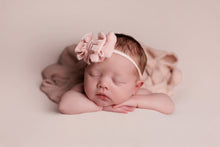 Baby newborn girl velvet bow tieback, light blush pink, plush, soft, RTS