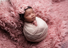 Baby newborn girl velvet bow tieback, light blush pink, plush, soft, RTS