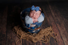 Baby newborn girl velvet bow tieback Blue, plush, soft, double, RTS