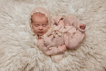 Baby newborn knitted romper and bonnet, pastel blush pink, made to order