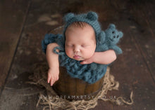 Chunky layer, wrap, bonnet, toy set, soft, teal, bear, Made to order