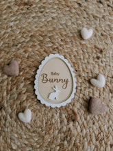 Wooden oval disc, baby, bunny, rabbit, engraved, RTS