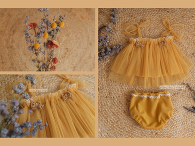 6-12 months size girl mustard yellow top and nappy cover, vintage style, boho, made to order