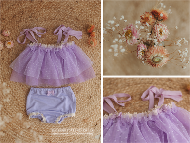 6-12 months size girl lilac purple lace top and nappy cover, vintage style, boho, made to order