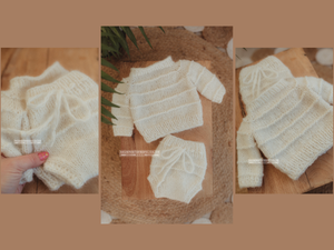 Knitted Baby newborn sweater and bloomers, Creamy off white, RTS