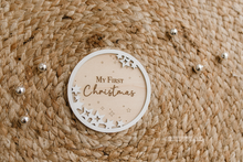 Load image into Gallery viewer, Wooden disc My First Christmas, baby, winter, stars, RTS