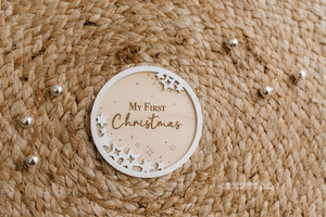 Wooden disc My First Christmas, baby, winter, stars, RTS
