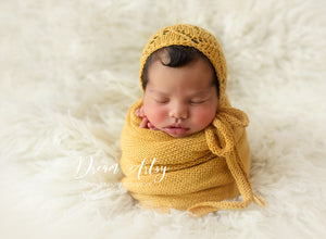 Dusty pink knitted Newborn wrap and bonnet set, Baby girl, Vibrant, Made to order
