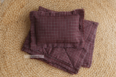 Quilt blanket, pillow set, Autumn, Christmas, checked, burgundy, taupe, RTS