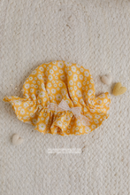 Baby yellow shower cap with daisies, flowers shower cap photo prop cake smash