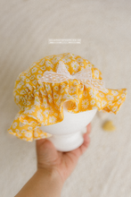 Baby yellow shower cap with daisies, flowers shower cap photo prop cake smash