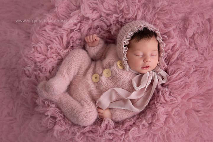 Baby newborn footed romper, bonnet, tieback set,  pink, blush, velvet, made to order