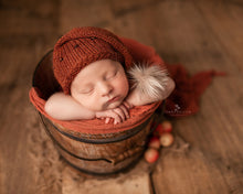 Rust brown, burnt orange, knitted long wrap and hat set, newborn, beads, Made to order