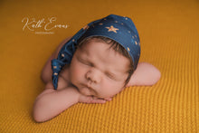 Baby newborn sleepy hat, knot, gold star, blue, navy, RTS