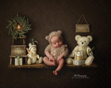 Baby newborn knitted romper and bear bonnet set, beige, oatmeal, fluffy, made to order