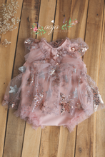 9-12 months size baby girl romper, pink, sequin stars, tulle, frilly, Made to order