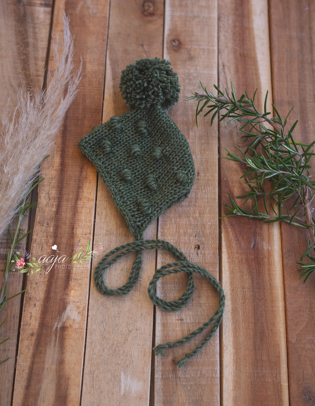 Green baby newborn bubble bonnet, With a pom pom, made to order