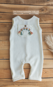 9-12 months size baby romper, cream, rainbow, Made to order
