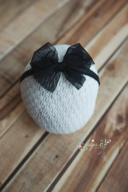 Baby newborn sitter girl bow tieback, black,  big RTS