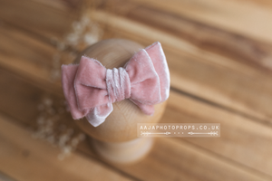 Baby newborn girl velvet bow tieback, light blush pink, plush, soft, RTS