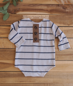 9-12 months size romper, striped, oatmeal, blue, RTS