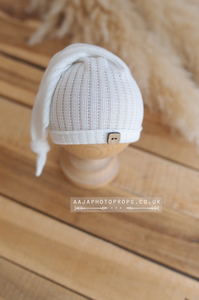 Baby newborn girl sleepy hat, knot, off white, button, RTS