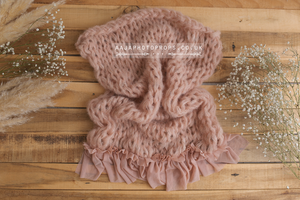 Knitted chunky layer, fluffy soft, pastel, cream, peach, lavender, frilly edge, RTS