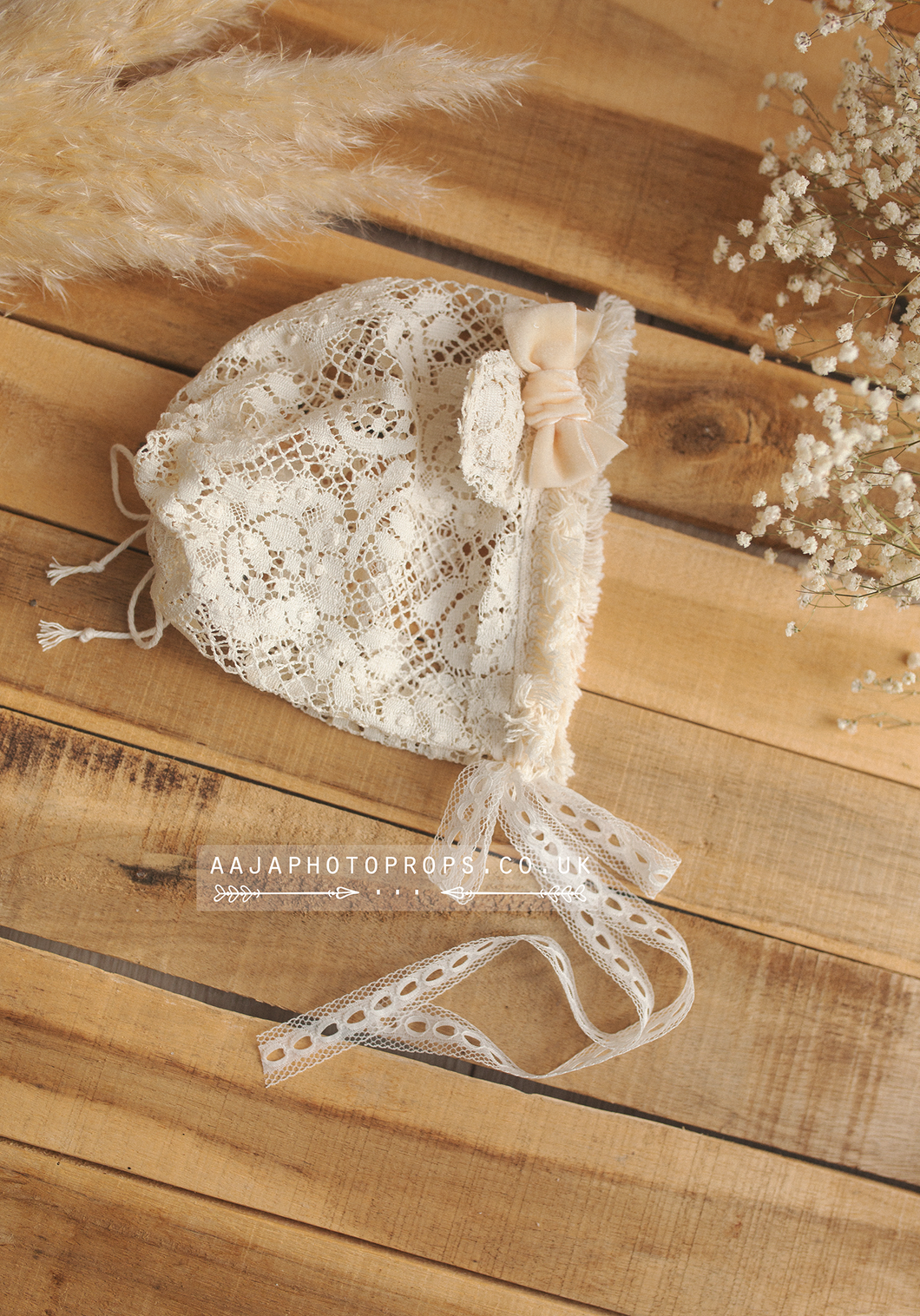 Baby lace bonnet, Cream, boho, bear ears, 6-12 months, vintage,  RTS
