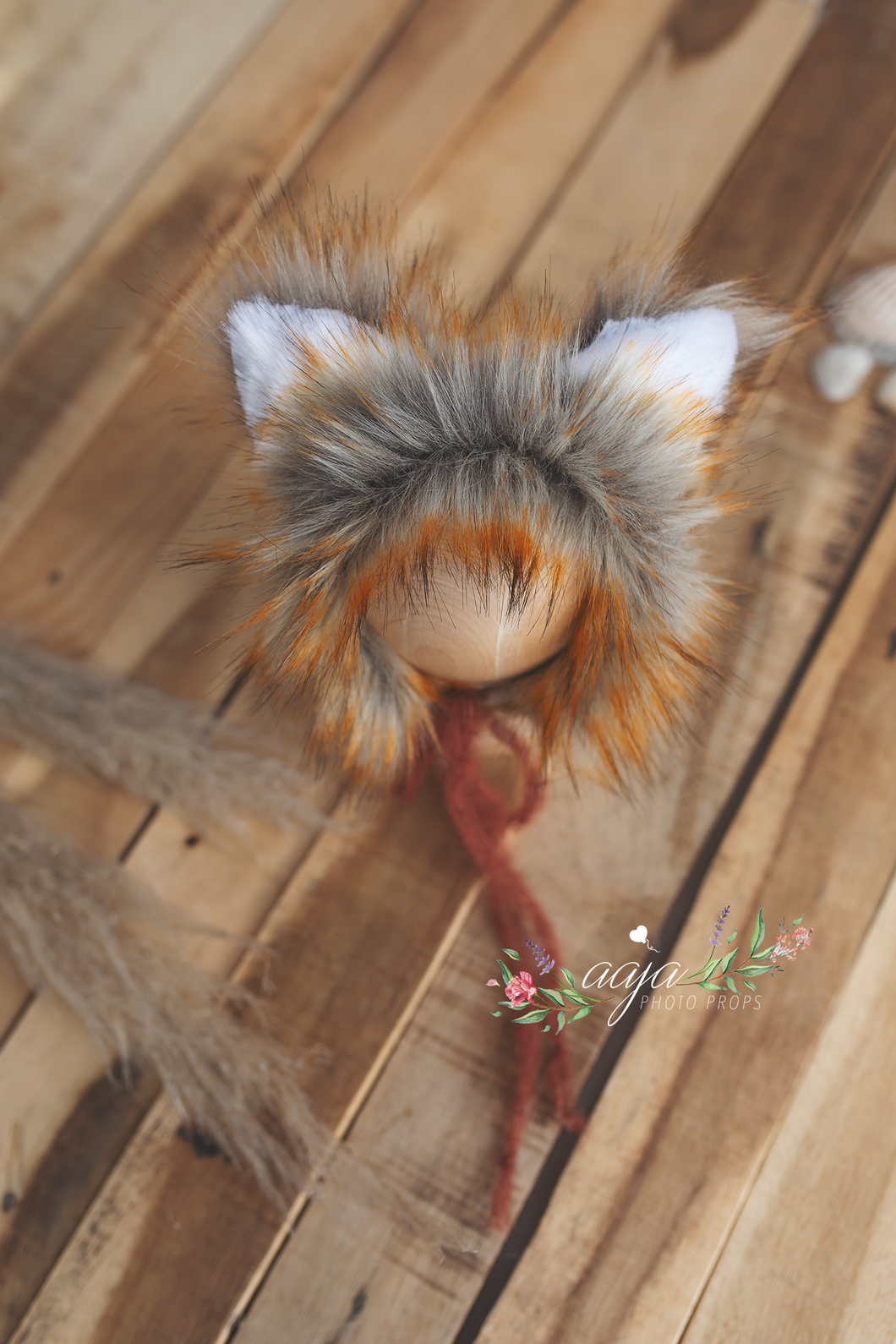 Baby fox bonnet, burnt orange, rust,  made to order