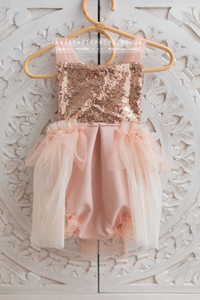 9-18 months size romper, blush pink, boho, sequin, frilly, tulle, made to order