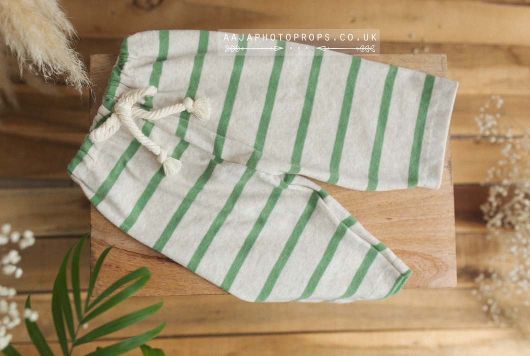 Baby sitter trousers, cake smash, striped, green, oatmeal, RTS