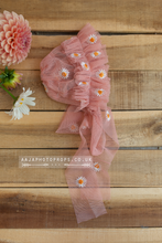 Baby girl newborn salmon pink daisy bonnet, boho, frilly, RTS
