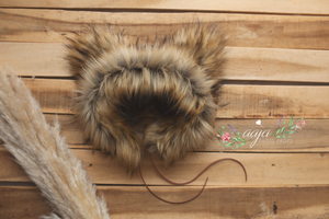 Baby bear bonnet, brown, faux fur,  made to order