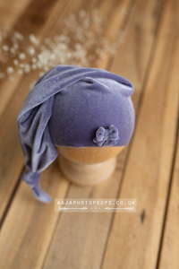 Baby newborn girl sleepy hat, knot, velvet, lavender, purple, RTS