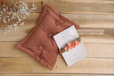 Rust velvet pillow and flower tieback set, RTS