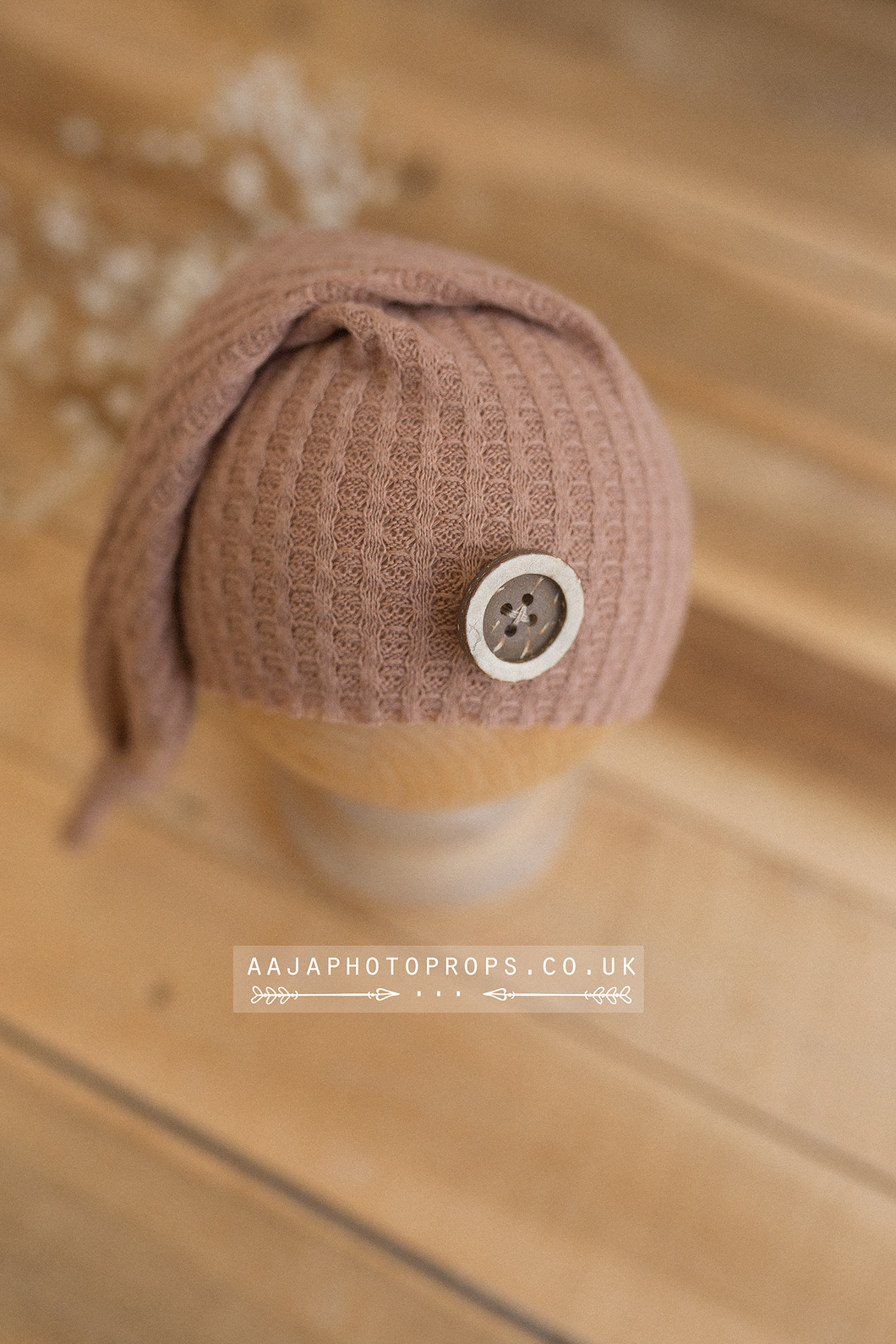 Baby newborn sleepy hat, knot, light brown, camel, button, RTS