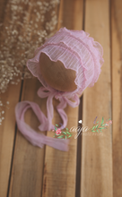 Baby girl newborn vintage style pink frilly bonnet, boho, vintage, RTS