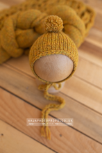Baby newborn knitted wrap, bonnet and layer set, mustard yellow, RTS