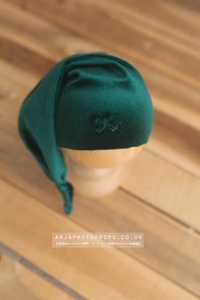 Baby newborn girl sleepy hat, knot, velvet, teal green, RTS