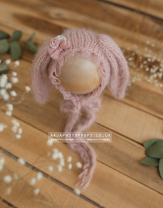 Blush pink baby newborn bunny bonnet, flowers, made to order