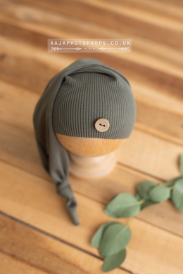 Baby newborn sleepy hat, khaki green, RTS