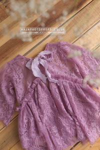 9-12 months size lilac baby romper, lace, purple, boho, RTS