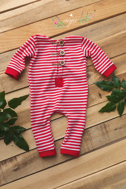 3-6 months size romper, striped, pyjama, Christmas, red, white, RTS